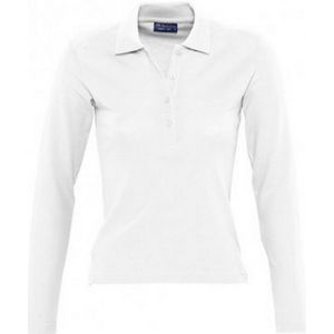 SOLS Dames/dames Podium Lange Mouw Pique Katoenen Polo Shirt (Wit)