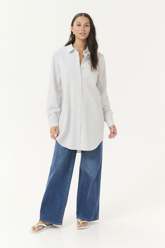 Kaffe - Kanaya Striped Shirt Tunic - Blouse - Wit - 100% Katoen