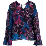 Patrizia Pepe - Blouse - Blauw - Hoogwaardige Stof - V-vormige Halslijn Met Strikdetail