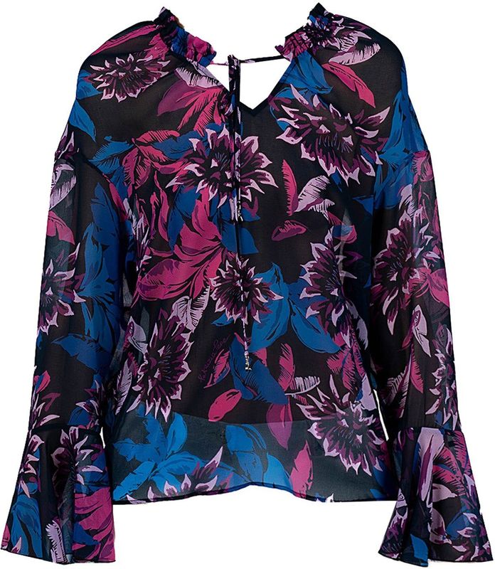 Patrizia Pepe - Blouse - Blauw - Hoogwaardige Stof - V-vormige Halslijn Met Strikdetail