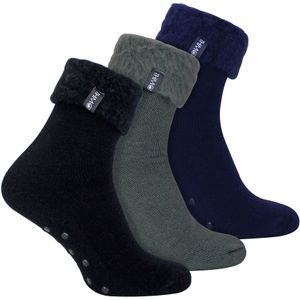 THMO 3 Paar Heren Pantoffel Bed Sokken met Grip | Fleece Thermische Loungesokken - Diverse