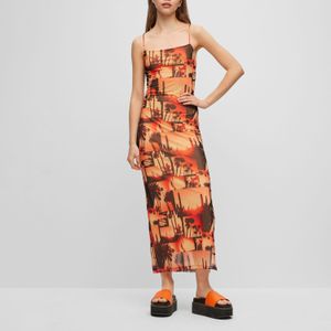 Hugo - Nalinda - Midi Jurk - Mesh - Diepe Rug - Spaghettibandjes - Verschillende Allover Prints
