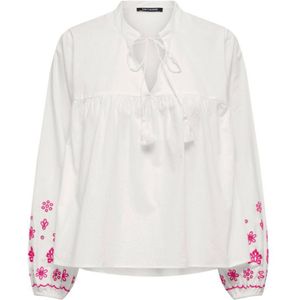 Wehkamp x ONLY Denise Anna's loose fit blousetop ONLMONICA met borduursels wit/roze