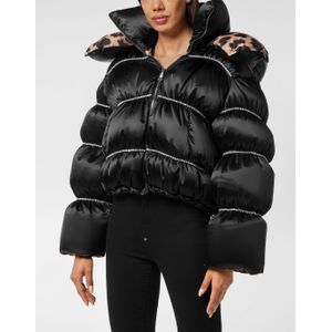 Philipp Plein - Down Puffer Jacket Flame - Damesjas - Zwart - Gewatteerd met Kristallen
