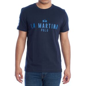 La Martina - Sportief Reflecterend T-shirt - Blauw - Katoen - Korte Mouwen