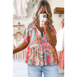 Abstracte Print Blouse Korte Mouwen