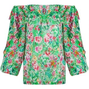 Inoa Versailles Gardenia 1202120 Green Long Sleeve Silk Flamenco Top - Maat 38