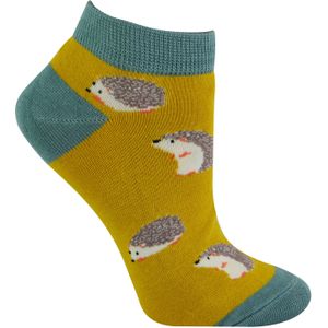 Miss Sparrow - Dames Bamboe Trainer Sokken - Hedgehogs (Geel)