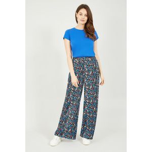 Yumi Blauwe Broek Met Bloemenprint En Wijde Pijpen - Maat 36