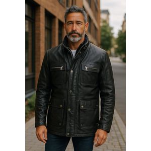 Heren - Leren Militaire Jas - Zwart - Buitenjas - Veld