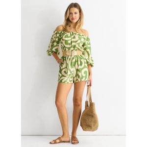 Groen Abstract Bardot Viscose Playsuit met ceintuur