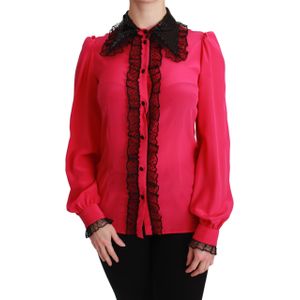 Dolce & Gabbana Roze Zijde Zwarte Pailletten Kanten Blouse