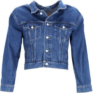 Balenciaga Geknoopte Cropped Jas in Blauwe Katoenen Denim