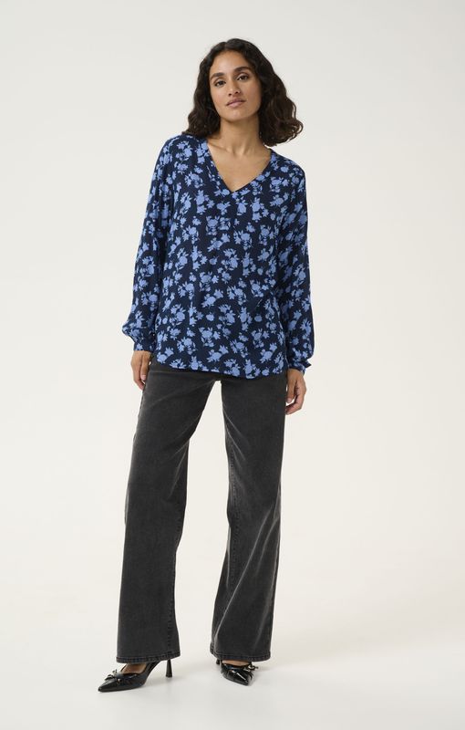 Ebb&Flow - Flower - Blouse - Midnight - Regular Fit - Lange Mouwen