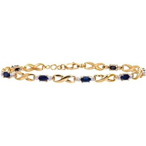 9ct geelgouden saffier- en diamanten kusarmband van 18,4 cm