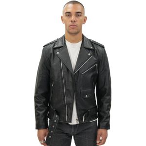 Brando - Leren Jack - Zwart - Koeienhuid - Nauwsluitend Ontwerp