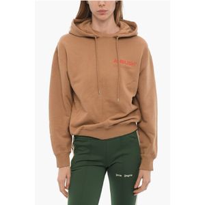 Geborstelde katoenen hoodie met bedrukt logo in bruin
