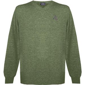 Aquascutum heren lange mouwen / v-hals knitwear jumper met logo in groen