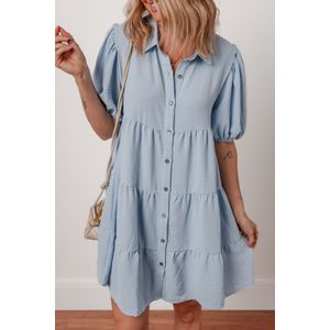 Gelaagd Mini Jurk Met Pofmouwen