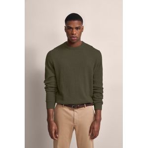 Gebreide Trui - Olijf - Vlechtstructuur - Lange Mouwen - Regular Fit