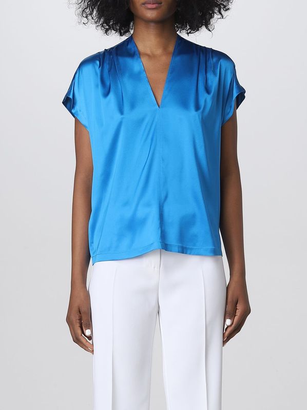 Pinko - Blouse - Blauw - Zijde - Korte Mouwen