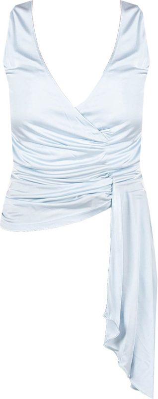 Patrizia Pepe - Blouse - Blauw - Viscose - V-hals - Asymmetrische Voorkant