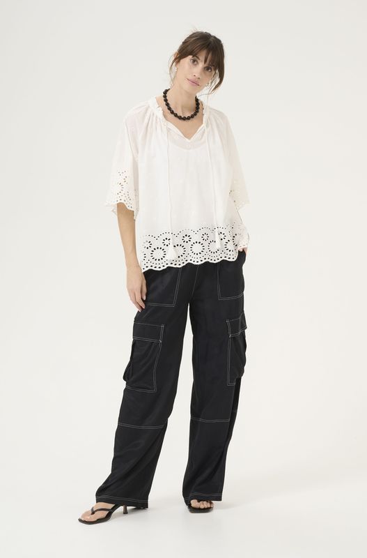 Blouse met korte mouwen Relaxed fit Spring Gardenia white