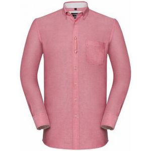 Russell Collection Heren Lange Mouwen Getailleerd Oxford shirt (Oxford Rood/CrÃ¨me)