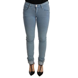 Acht Blauwe Katoen Stretch Hem Slim Fit Dames Denim Broek