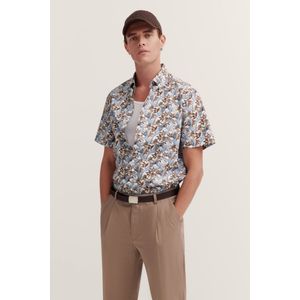 Bugatti - Overhemd - Taupe - Korte Mouwen - Button-Downkraag - 100% Katoen