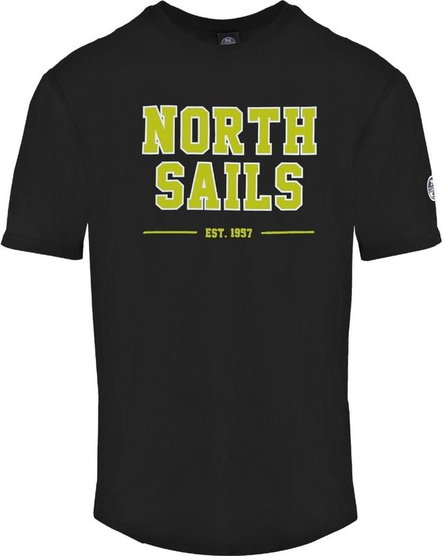 North Sails - T-shirt - Zwart - Katoen - Korte Mouwen met Geribbelde Hals
