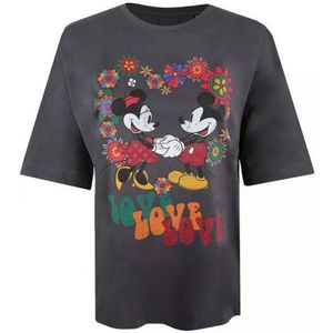 Disney Dames/dames Mickey & Minnie Mouse Holding Hands Oversized T-shirt (Donker Houtskool) - Maat S
