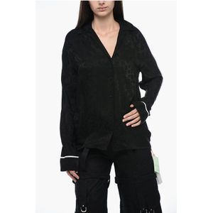 SEIZOENSgebonden Brokaatoverhemd met contrasterende biezen in zwart