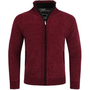 Herenvest met rits en opstaande kraag, gevoerde grofgebreide trui rood