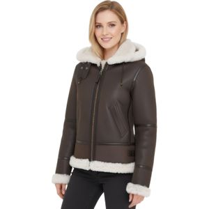 Vrouwelijke Creck Bruine Leren Jas met Capuchon van Schapenvacht - Orford