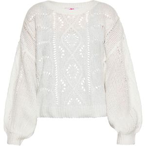 Gebreide Trui - Licht - Met Opengewerkte Pofmouwen - Ronde Halslijn