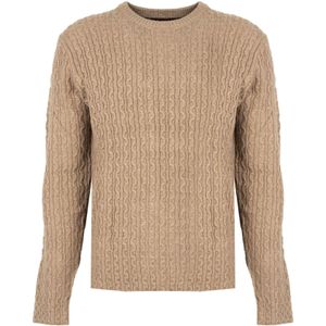 Pepe Jeans - Eenvoudige Gebreide Trui - Beige - Heren - Wol - Met Decoratief Patroon