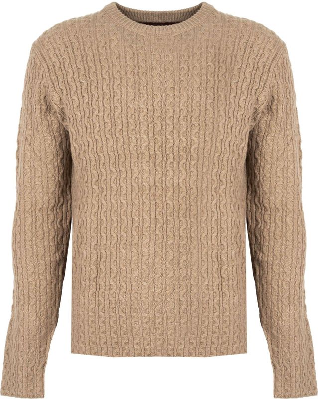 Pepe Jeans - Eenvoudige Gebreide Trui - Beige - Heren - Wol - Met Decoratief Patroon