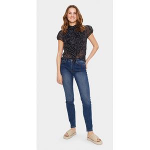 Blouse met korte mouwen Slim fit Night Sky Dot blue navy