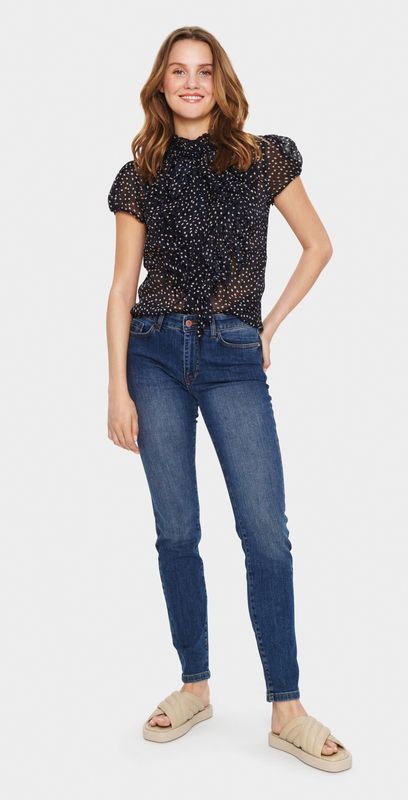 Blouse met korte mouwen Slim fit Night Sky Dot blue navy