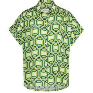 Jane Lushka blouse Romy met grafische print en plooien limegroen/ecru