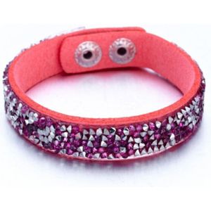 Swarovski - Roze leren armband met zilverkleurige en fuchsia Swarovski Elements-kristallen