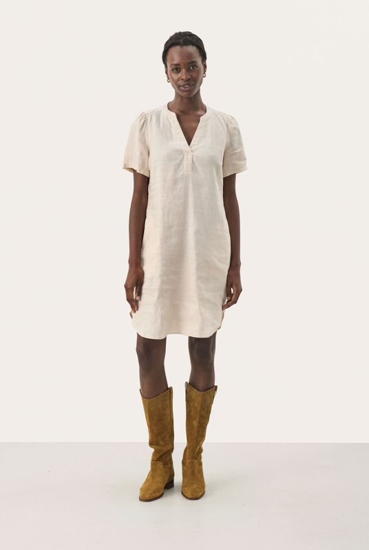 Part Two - Jurk - Beige - Korte Mouwen - V-hals - Linnen