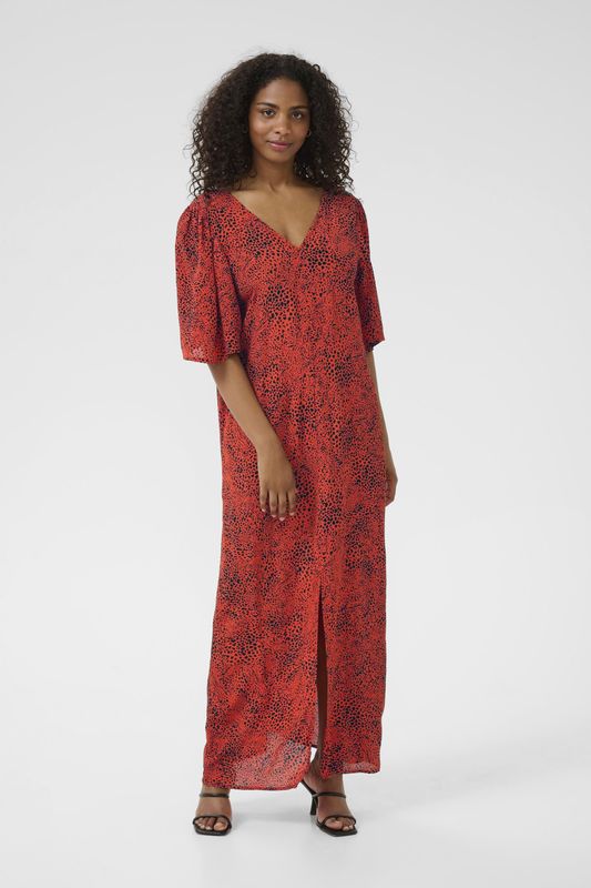 Kaffe - Jurk - Grenadine/Zwart - Dierenprint - Maxi Lengte - Wijde Pasvorm