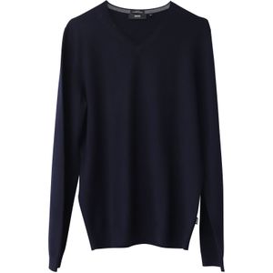 Boss Slim Fit V-hals Trui in Marineblauwe Merinowol