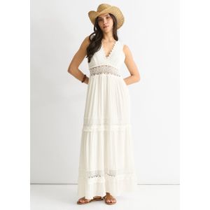 Witte Maxi-jurk met kanten randje van viscose