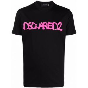 Dsquared2 Fluorescerend Spray-T-shirt In Zwart - Maat 2XL