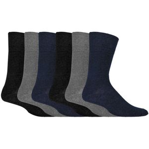 IOMI - Set Van 6 Sokken Zonder Elastiek Diabetische Sokken Voor Heren - Zwart / Marine / Grijs - Maat 39 - 45