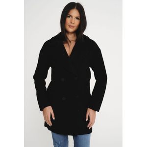 Dames Elle Wool Reefer Jacket in Zwart