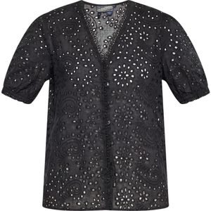 Dreimaster - Blouse - Zwart - Katoen - Korte Pofmouwen